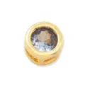Close-up detail of 18k gold plated round DIY charm bead with sparkling cubic zirconia stone. - L / March (Light Blue)