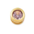 Close-up detail of a round 18k gold plated DIY charm pendant with sparkling pink cubic zirconia. - June (Light Purple)