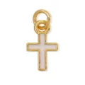 Vista dettaglio ciondolo croce, metallo dorato con smalto bianco per creazione gioielli - Bianco Croce / Oro 18K