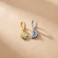 Elegant sun and moon hoop earrings with cubic zirconia for niche luxury design style - Sun and Moon Earrings (7032) / Multicolor