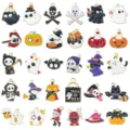 Mixed Halloween enamel charms featuring ghosts, pumpkins, and skulls for DIY jewelry making. - Halloween Assorted Set / 30 Pieces/Pack