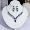 Elegante conjunto de joyas con cristales azules y blancos en forma de gota para fiestas. - Estilo Gota de Agua Azul Real (PJ--160)