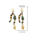 Pendientes largos estilo étnico vintage de piedra natural con turquesa y cuentas - Susurro Verde de Roca