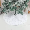White plush Christmas tree skirt featuring silver embroidered snowflakes for holiday home decor - Silver snowflake 120cm