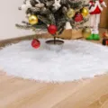 White plush Christmas tree skirt variant on light wooden floor - 78cm pure white plush