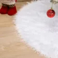White plush Christmas tree skirt texture detail close up - 120cm pure white plush