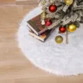 Pure white faux fur Christmas tree skirt with festive ornaments - 150cm pure white plush