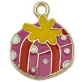 Pink and yellow Christmas ornament enamel alloy charm pendant for DIY jewelry making - Christmas Gift Box (14265) / 1 Piece (15x18mm) / KC Gold