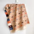Cozy beige winter scarf with colorful dachshund dog pattern and soft fringed edges - Khaki (GSJ-742-Khaki) / 185*65cm