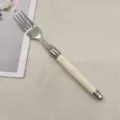 French Laguiole style ivory white dinner fork with bee emblem - Steak Fork / 1 Piece / Ivory