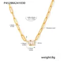 Size dimensions of 18k gold plated titanium steel necklace with zircon pendant. - White Zirconia Style (P452)