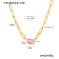 Detail view of 18k gold plated titanium necklace with pink zircon waterdrop pendant - Pink Zirconia Style (P452)
