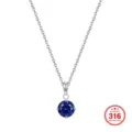 Elegant silver stainless steel necklace featuring a brilliant round blue zircon pendant - Round Gemstone Style / 45+5cm / Tanzanite & Steel Color