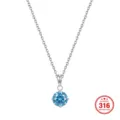 Elegant 316 stainless steel clavicle necklace featuring a round light blue zircon pendant - Round Gemstone Style / 45+5cm / Pink & Steel Color