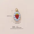 Cute stainless steel strawberry charm pendant with blue and white stripes for DIY jewelry - Oval Stripe Strawberry Pendant (Single-Sided Print) / Blue and White Striped Strawberry