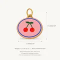 Stainless steel oval charm pendant with cute pink cherry graphic for DIY jewelry making - Oval Glazed Cherry Pendant (Single-Sided Print) / Pink Cherry Print