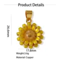 Gold plated copper sunflower pendant charm detailed view, elegant floral necklace accessory. - Pendant Only / Yellow