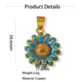 Gold plated copper blue enamel sunflower flower pendant charm necklace jewelry accessory. - Pendant Only / Sky Blue