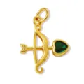 Gold plated brass cupid arrow heart green zircon pendant charm for DIY necklace jewelry. - Green
