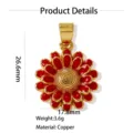 Sunflower enamel pendant copper gold plated charm necklace detail view accessory Etsy style - Pendant Only / Red