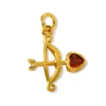 Gold brass cupid arrow with red heart zirconia pendant detail for DIY necklace charm. - Red