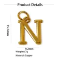 Ciondolo lettera N in rame placcato oro, 15,5x9,2 mm, leggero 0,7g per gioielli fai da te. - Ciondolo Solo (Senza Catena) (Nu)