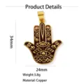 Gold Hamsa Hand Pendant Brass Red Enamel Palm Necklace DIY Jewelry Accessory 34x24mm - Hamsa Hand (260814) / Coffee