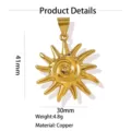 Goldfarbener Sonnen Anhänger Messing Schmuck DIY Halskette Zubehör 41x30mm Metallteil - Sonne (Gold)