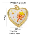 Gold Messing Herz Medaillon Anhänger Weiß Emaille Zauberstab Schmuck Charm 27x22mm - Stern Zauberstab Stil (Stil 6)