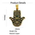 Gold enamel hamsa hand copper pendant evil eye amulet jewelry 34x24mm bohemian fashion accessory - Hamsa Hand (260814) / Green