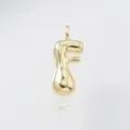 Gold puffy letter F pendant detail shot, glossy metal finish for necklace jewelry making. - Letter F / Pendant Only (Without Chain) / Gold