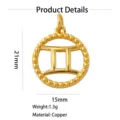Exquisite brass Gemini zodiac pendant, elegant 18K gold plated minimalist jewelry. - Gemini