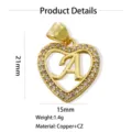 Gold plated brass heart letter A pendant with sparkling cubic zirconia, elegant jewelry detail. - Letter A (Pendant) / Gold