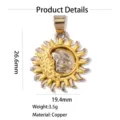 Vue détaillée du pendentif visage de soleil en laiton bicolore pour colliers DIY et bijoux. - Style Visage de Soleil Bicolore Or-Acier (Style 6)