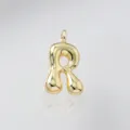 Close-up detail shot of a cute puffy shiny gold bubble letter R pendant jewelry. - Letter R / Pendant Only (Without Chain) / Gold