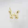 Gold puffy letter W pendant close-up, shiny metallic texture charm for DIY jewelry making - Letter W / Pendant Only (Without Chain) / Gold