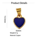 Gold-plated copper blue enamel heart pendant detail, showing 15.5x8.6mm size and 0.7g weight. - Smooth Style (1-Blue) / Blue
