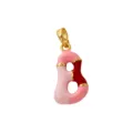 Close-up detail of the gold-plated enameled letter B pendant, vibrant pink and red style. - Letter B