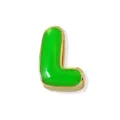 Detail shot of the gold plated letter L pendant featuring vibrant green enamel filling. - 18K Gold / L