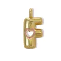 Ciondolo lettera F gonfia oro con cuore rosa, accessorio per collana alla moda per donna. - Lettera F