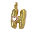Ciondolo lettera H a palloncino placcato oro con cuore in smalto rosa per collana. - Lettera H