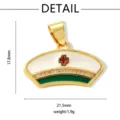 Nurse cap pendant detail shot showing gold plating, white enamel, red cross, and crystal rhinestones. - Nurse Hat (W283) / Green