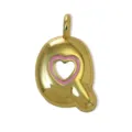 Ciondolo lettera Q gonfia placcato in oro con cuore rosa per collana e portachiavi - Lettera Q