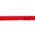 Close-up of red glitter velvet ribbon with metallic threads, perfect for DIY hair crafts. - 01 Red