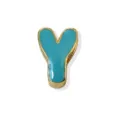 Gold-plated copper turquoise enamel letter Y pendant charm jewelry accessory detail closeup - 18K Gold / Letter Y