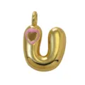 Ciondolo lettera U bombata placcato oro con cuore rosa per collana portachiavi DIY - Lettera U