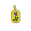 Raffinato ciondolo tulipano in smalto e ottone stile tarocchi per collana gioielli fai da te. - Ciondolo Solo Tulipano Viola Sfondo Giallo (Senza Catena) / 1 Pezzo/Confezione
