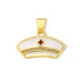 Gold plated nurse cap pendant with white enamel red cross and clear crystals for DIY jewelry. - Nurse Hat (W283) / White