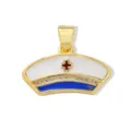 Gold nurse cap pendant with blue white enamel red cross and sparkling rhinestones for DIY jewelry. - Nurse Hat (W283) / Blue