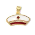 Exquisite nurse cap pendant detail, gold-plated copper with red white enamel rhinestones. - Nurse Hat (W283) / Red